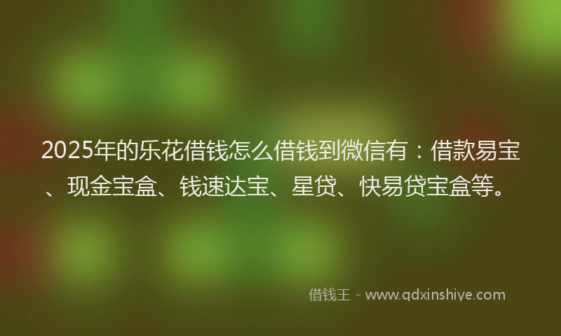 2025年的乐花借钱怎么借钱到微信有：借款易宝、现金宝盒、钱速达宝、星贷、快易贷宝盒等。