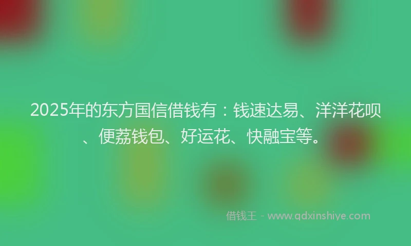 2025年的东方国信借钱有：钱速达易、洋洋花呗、便荔钱包、好运花、快融宝等。