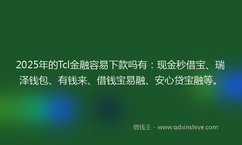 2025年的Tcl金融容易下款吗有：现金秒借宝、瑞泽钱包、有钱来、借钱宝易融、安心贷宝融等。