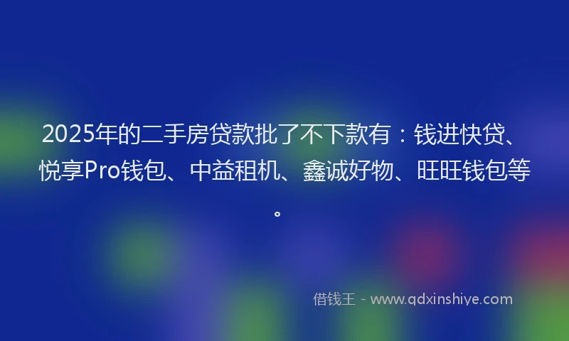 2025年的二手房贷款批了不下款有：钱进快贷、悦享Pro钱包、中益租机、鑫诚好物、旺旺钱包等。