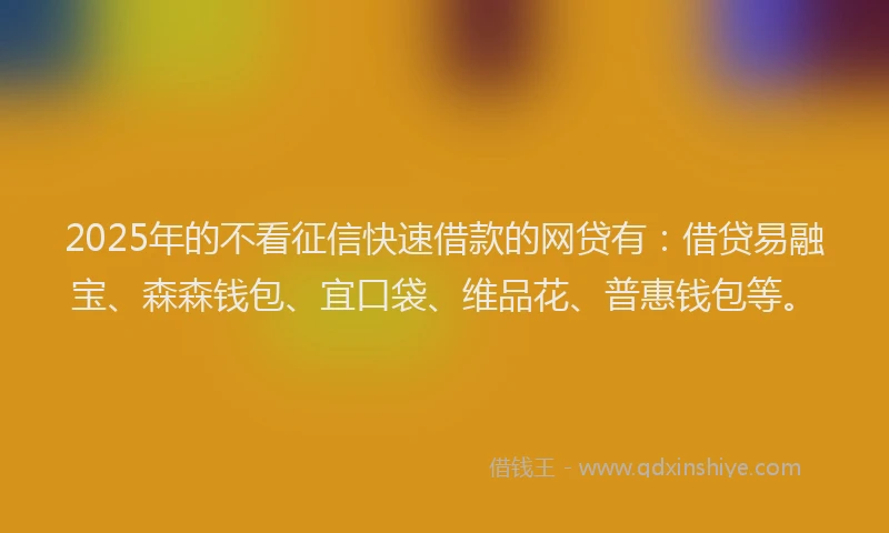 2025年的不看征信快速借款的网贷有：借贷易融宝、森森钱包、宜口袋、维品花、普惠钱包等。