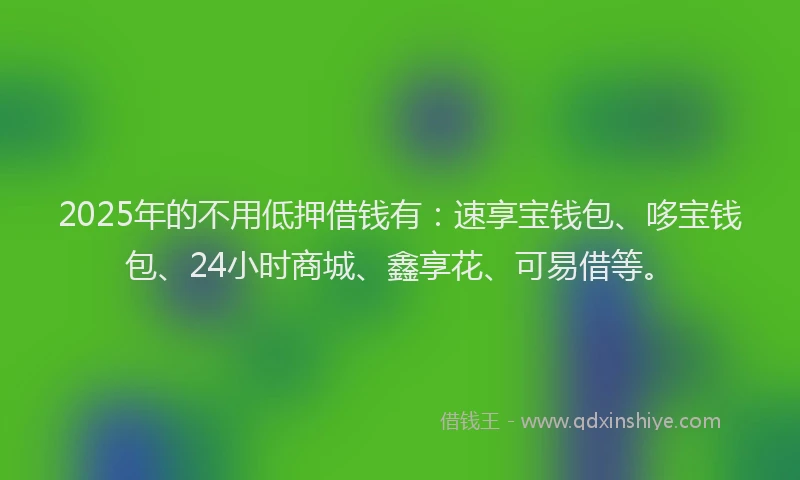 2025年的不用低押借钱有：速享宝钱包、哆宝钱包、24小时商城、鑫享花、可易借等。