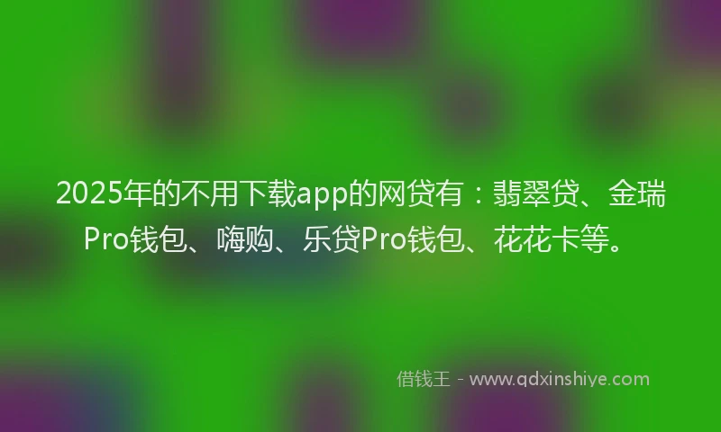 2025年的不用下载app的网贷有：翡翠贷、金瑞Pro钱包、嗨购、乐贷Pro钱包、花花卡等。