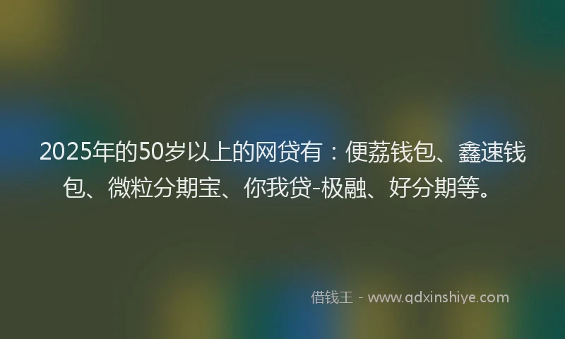 2025年的50岁以上的网贷有：便荔钱包、鑫速钱包、微粒分期宝、你我贷-极融、好分期等。