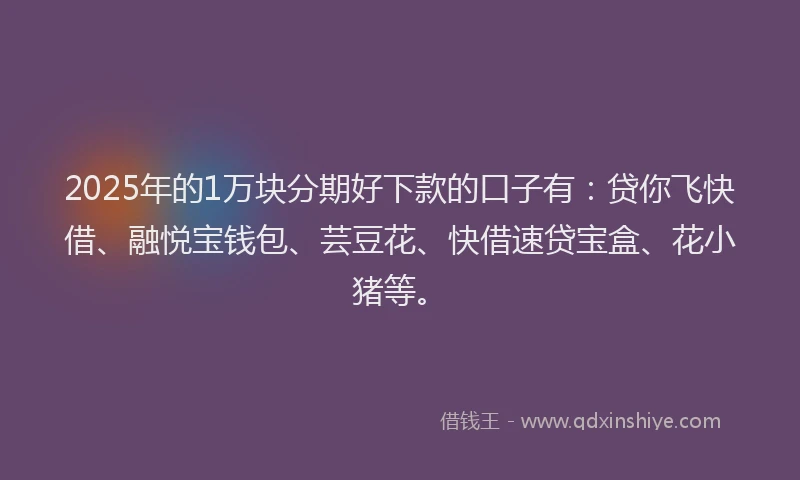 2025年的1万块分期好下款的口子有：贷你飞快借、融悦宝钱包、芸豆花、快借速贷宝盒、花小猪等。