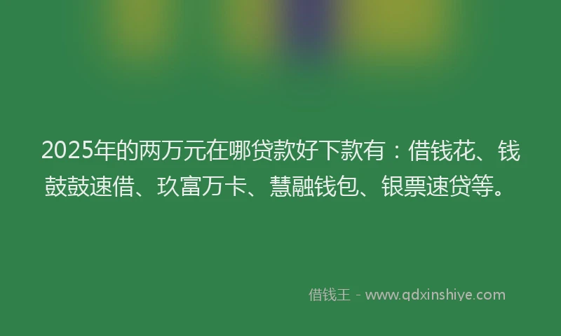 2025年的两万元在哪贷款好下款有：借钱花、钱鼓鼓速借、玖富万卡、慧融钱包、银票速贷等。