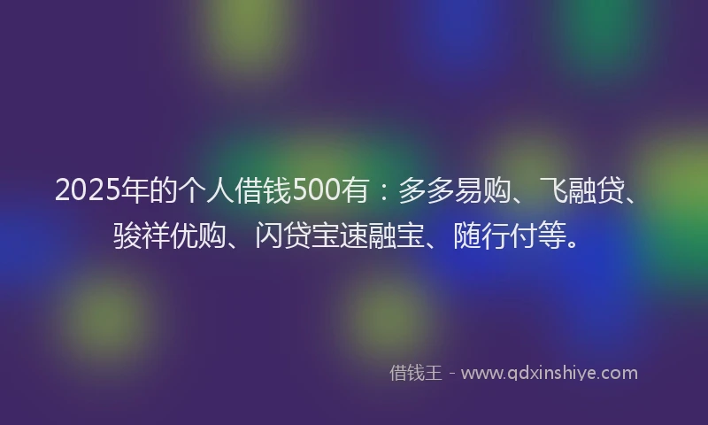 2025年的个人借钱500有：多多易购、飞融贷、骏祥优购、闪贷宝速融宝、随行付等。
