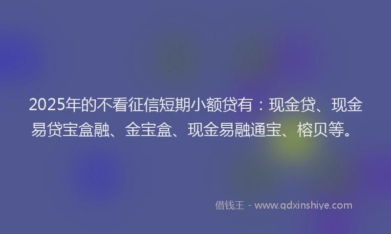 2025年的不看征信短期小额贷有：现金贷、现金易贷宝盒融、金宝盒、现金易融通宝、榕贝等。