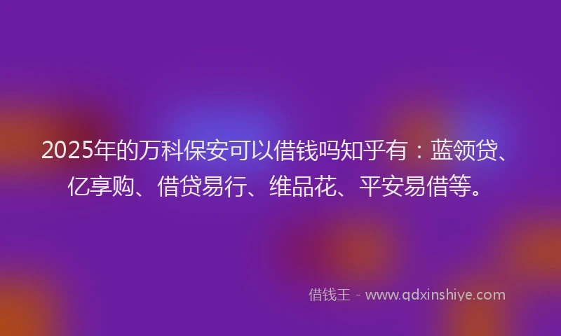 2025年的万科保安可以借钱吗知乎有：蓝领贷、亿享购、借贷易行、维品花、平安易借等。
