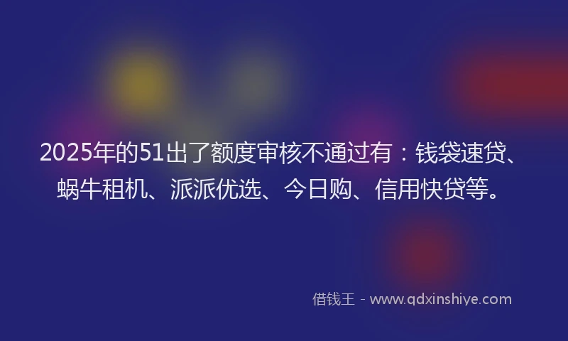 2025年的51出了额度审核不通过有：钱袋速贷、蜗牛租机、派派优选、今日购、信用快贷等。
