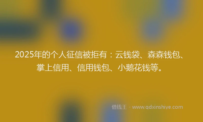 2025年的个人征信被拒有：云钱袋、森森钱包、掌上信用、信用钱包、小鹅花钱等。