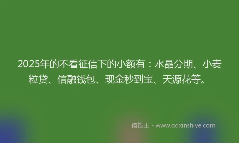 2025年的不看征信下的小额有：水晶分期、小麦粒贷、信融钱包、现金秒到宝、天源花等。