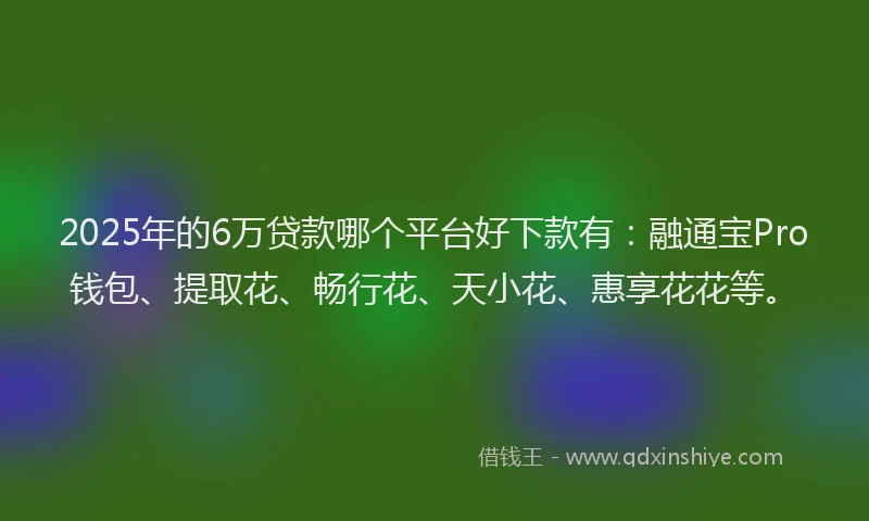 2025年的6万贷款哪个平台好下款有：融通宝Pro钱包、提取花、畅行花、天小花、惠享花花等。