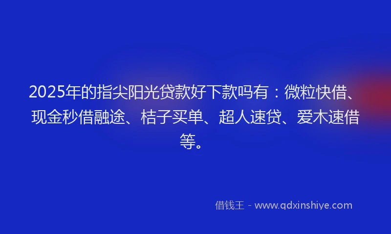 2025年的指尖阳光贷款好下款吗有：微粒快借、现金秒借融途、桔子买单、超人速贷、爱木速借等。