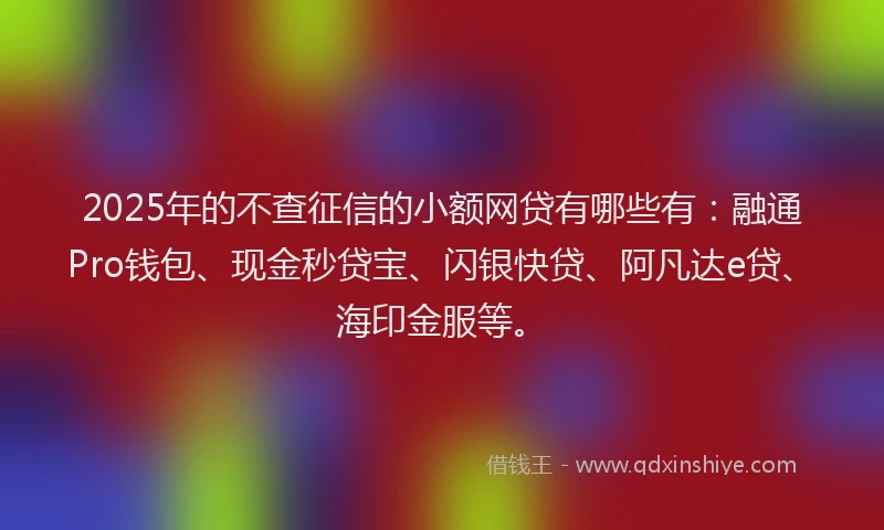 2025年的不查征信的小额网贷有哪些有：融通Pro钱包、现金秒贷宝、闪银快贷、阿凡达e贷、海印金服等。