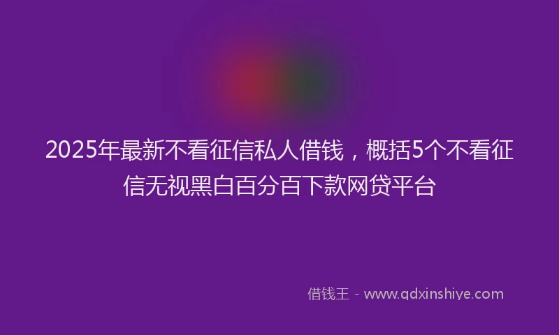2025年最新不看征信私人借钱，概括5个不看征信无视黑白百分百下款网贷平台