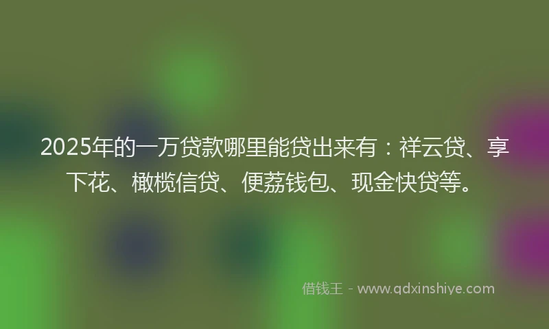2025年的一万贷款哪里能贷出来有：祥云贷、享下花、橄榄信贷、便荔钱包、现金快贷等。