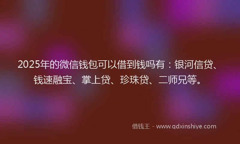2025年的微信钱包可以借到钱吗有：银河信贷、钱速融宝、掌上贷、珍珠贷、二师兄等。