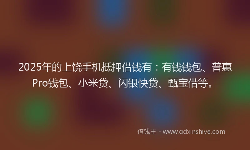2025年的上饶手机抵押借钱有：有钱钱包、普惠Pro钱包、小米贷、闪银快贷、甄宝借等。