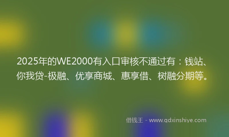 2025年的WE2000有入口审核不通过有：钱站、你我贷-极融、优享商城、惠享借、树融分期等。
