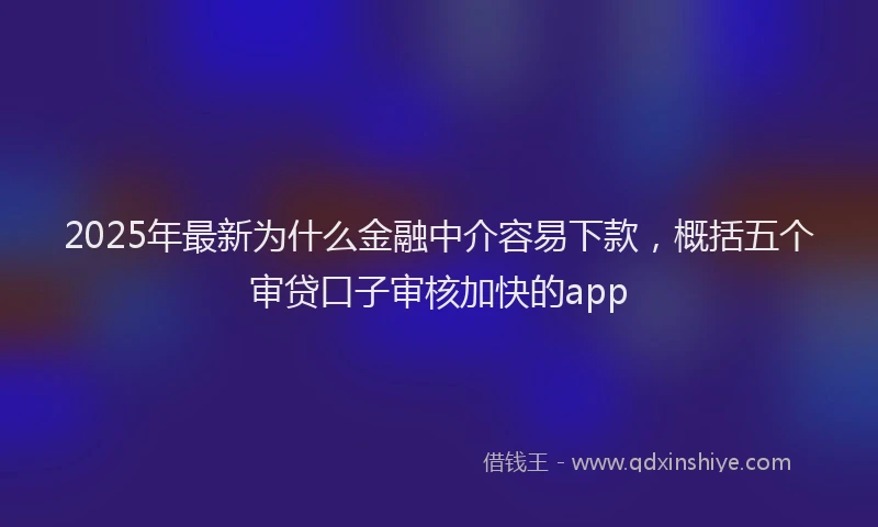 2025年最新为什么金融中介容易下款，概括五个审贷口子审核加快的app