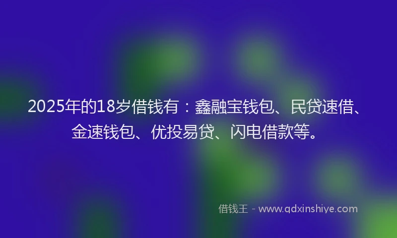 2025年的18岁借钱有：鑫融宝钱包、民贷速借、金速钱包、优投易贷、闪电借款等。