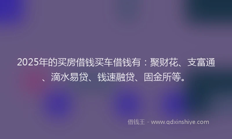 2025年的买房借钱买车借钱有：聚财花、支富通、滴水易贷、钱速融贷、固金所等。