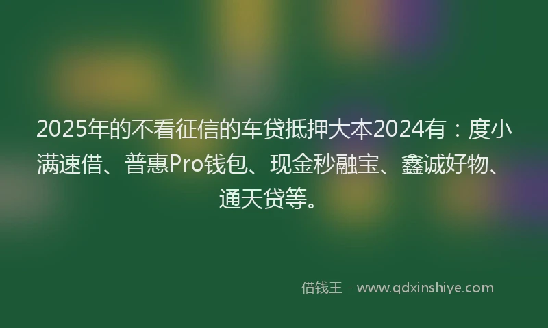 2025年的不看征信的车贷抵押大本2024有：度小满速借、普惠Pro钱包、现金秒融宝、鑫诚好物、通天贷等。