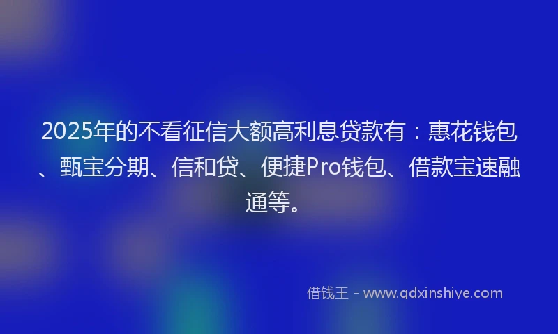 2025年的不看征信大额高利息贷款有：惠花钱包、甄宝分期、信和贷、便捷Pro钱包、借款宝速融通等。