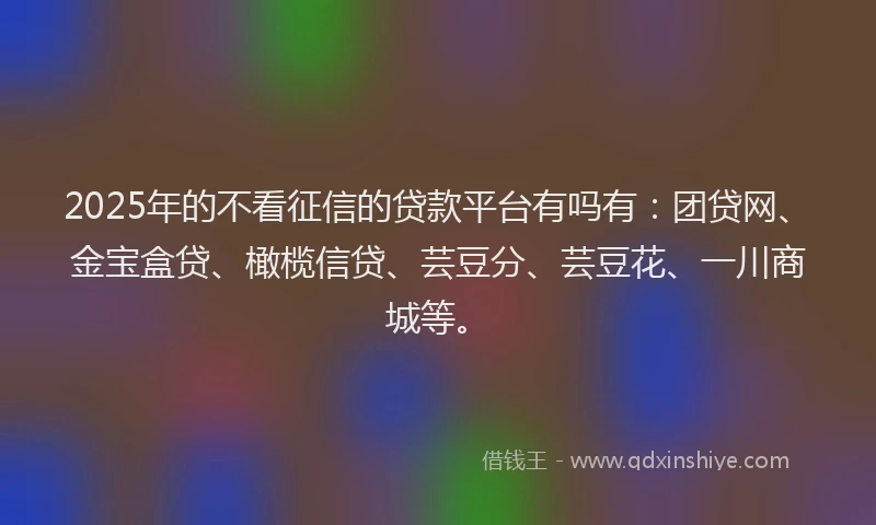2025年的不看征信的贷款平台有吗有：团贷网、金宝盒贷、橄榄信贷、芸豆分、芸豆花、一川商城等。