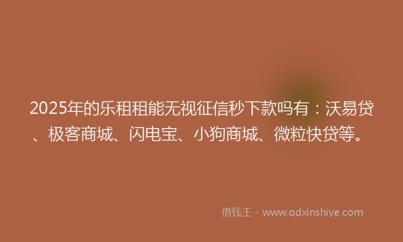 2025年的乐租租能无视征信秒下款吗有：沃易贷、极客商城、闪电宝、小狗商城、微粒快贷等。