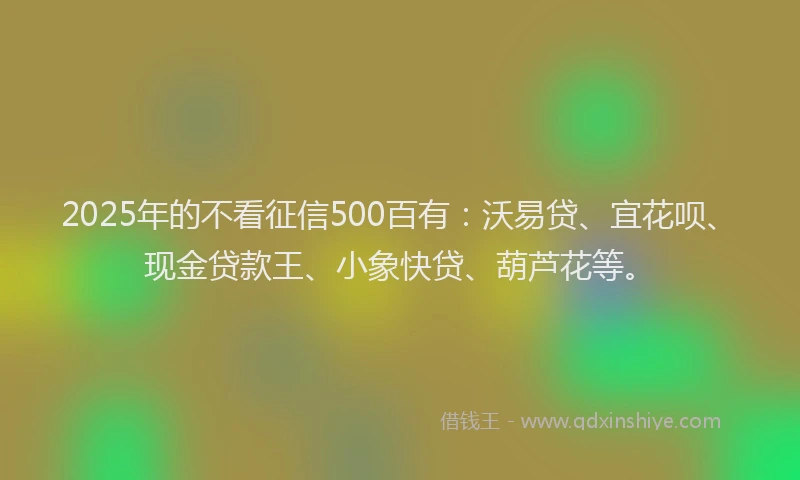 2025年的不看征信500百有：沃易贷、宜花呗、现金贷款王、小象快贷、葫芦花等。
