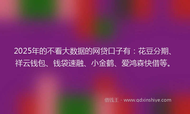 2025年的不看大数据的网贷口子有：花豆分期、祥云钱包、钱袋速融、小金鹤、爱鸿森快借等。