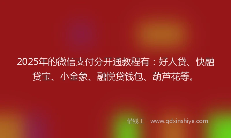 2025年的微信支付分开通教程有：好人贷、快融贷宝、小金象、融悦贷钱包、葫芦花等。