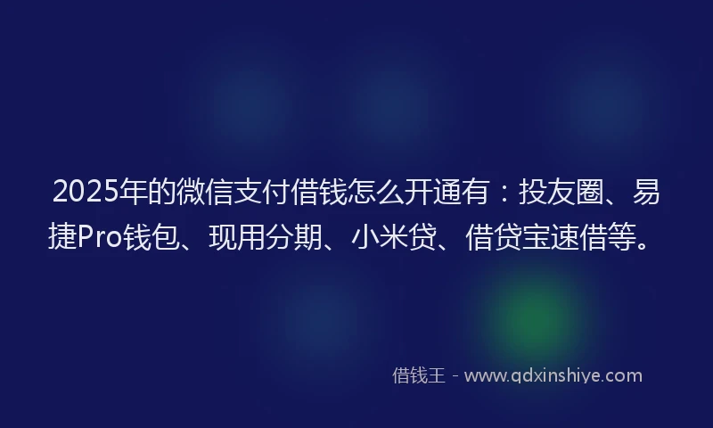 2025年的微信支付借钱怎么开通有：投友圈、易捷Pro钱包、现用分期、小米贷、借贷宝速借等。