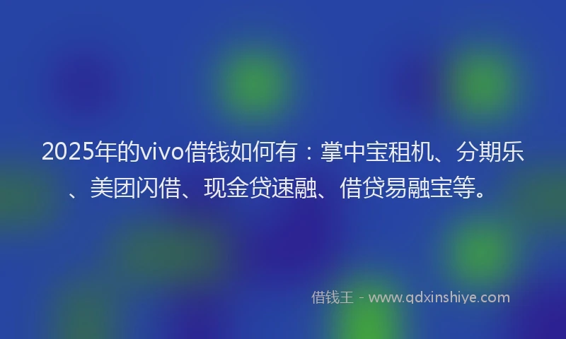 2025年的vivo借钱如何有：掌中宝租机、分期乐、美团闪借、现金贷速融、借贷易融宝等。