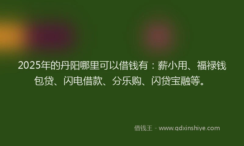 2025年的丹阳哪里可以借钱有：薪小用、福禄钱包贷、闪电借款、分乐购、闪贷宝融等。