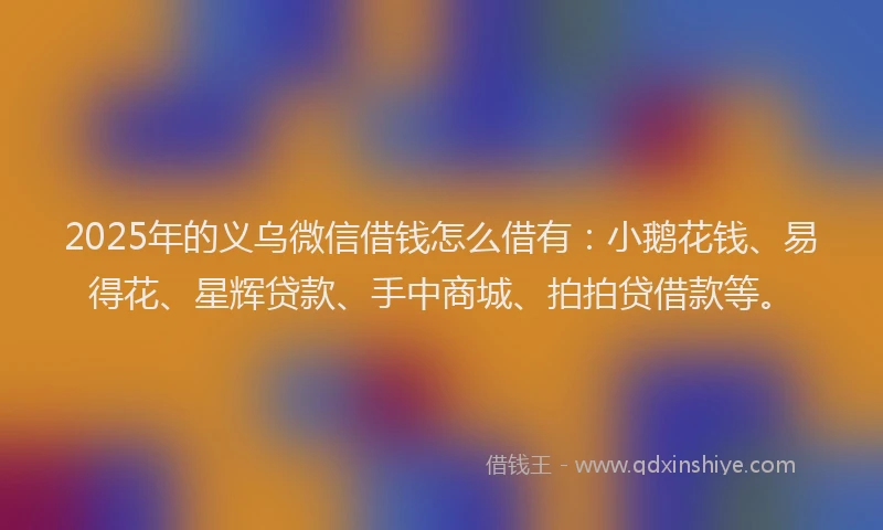 2025年的义乌微信借钱怎么借有：小鹅花钱、易得花、星辉贷款、手中商城、拍拍贷借款等。