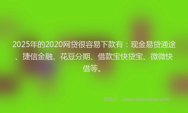 2025年的2020网贷很容易下款有：现金易贷通途、捷信金融、花豆分期、借款宝快贷宝、微微快借等。