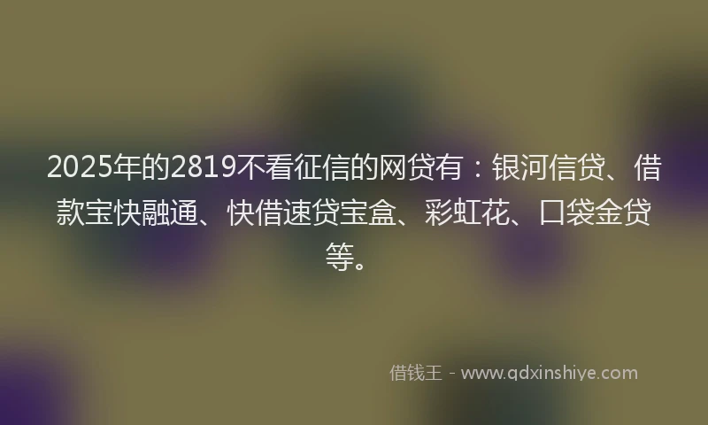 2025年的2819不看征信的网贷有：银河信贷、借款宝快融通、快借速贷宝盒、彩虹花、口袋金贷等。