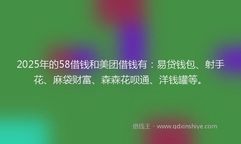 2025年的58借钱和美团借钱有：易贷钱包、射手花、麻袋财富、森森花呗通、洋钱罐等。