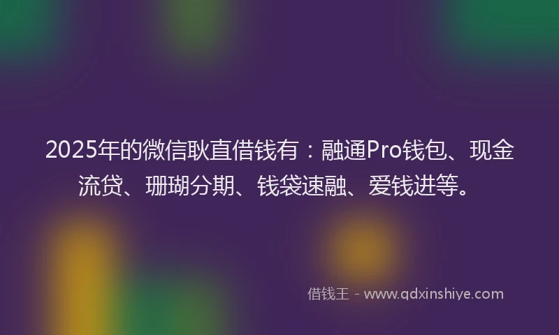 2025年的微信耿直借钱有：融通Pro钱包、现金流贷、珊瑚分期、钱袋速融、爱钱进等。
