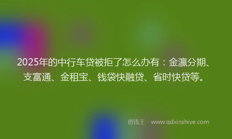 2025年的中行车贷被拒了怎么办有：金瀛分期、支富通、金租宝、钱袋快融贷、省时快贷等。