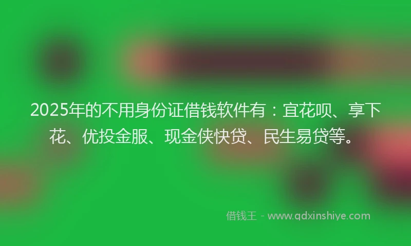 2025年的不用身份证借钱软件有：宜花呗、享下花、优投金服、现金侠快贷、民生易贷等。