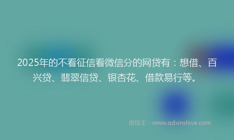 2025年的不看征信看微信分的网贷有：想借、百兴贷、翡翠信贷、银杏花、借款易行等。