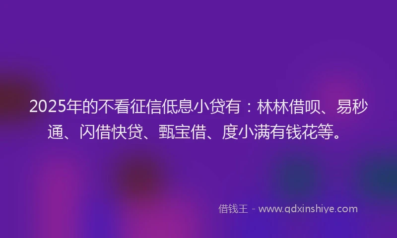 2025年的不看征信低息小贷有：林林借呗、易秒通、闪借快贷、甄宝借、度小满有钱花等。