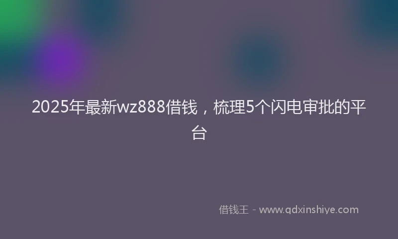 2025年最新wz888借钱，梳理5个闪电审批的平台