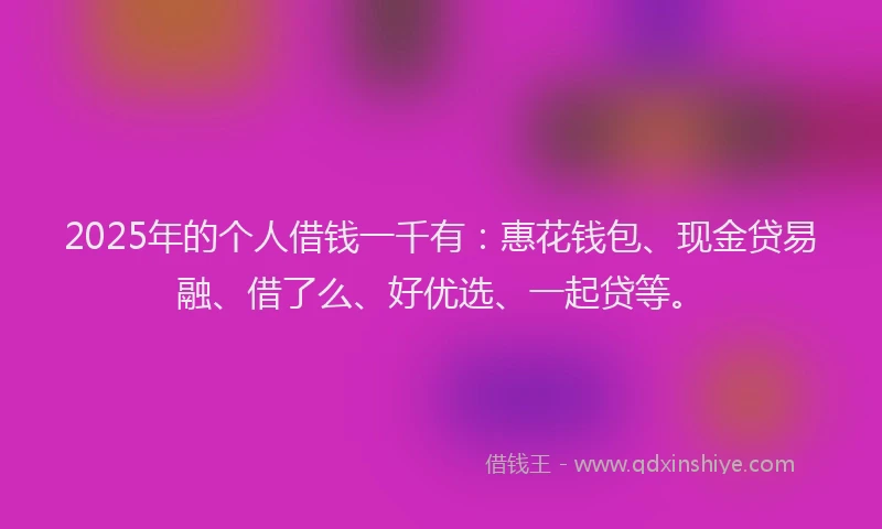 2025年的个人借钱一千有：惠花钱包、现金贷易融、借了么、好优选、一起贷等。