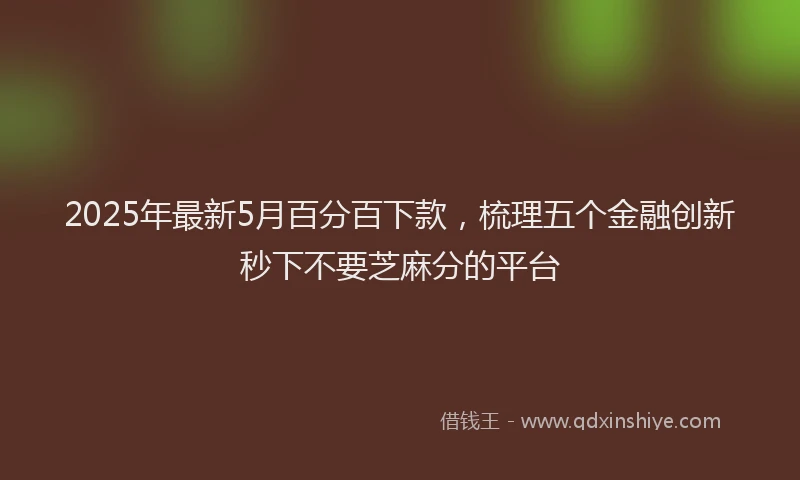 2025年最新5月百分百下款，梳理五个金融创新秒下不要芝麻分的平台