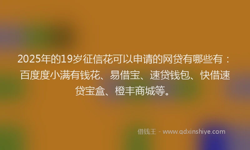 2025年的19岁征信花可以申请的网贷有哪些有：百度度小满有钱花、易借宝、速贷钱包、快借速贷宝盒、橙丰商城等。